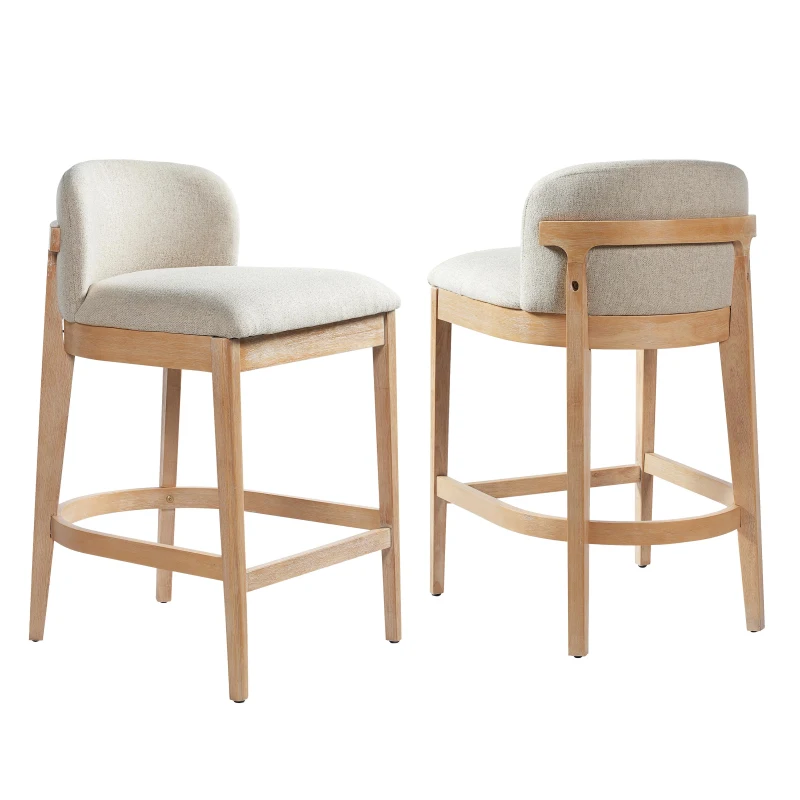 Counter Height Bar Stool Set with Foam Upholstered Seat, Modern Bar Chairs with Ergonomic Curved Backrest, 19.5'' L x 21.5'' W x 33'' H, Beige+Natural