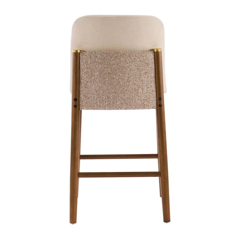 Cozy Lois Indoor Upholstered Wooden Stools with Padded Soft Fabric, Sturdy Bar Chairs with Footrest, 19" L x 22" W x 37" H, Beige+Walnut
