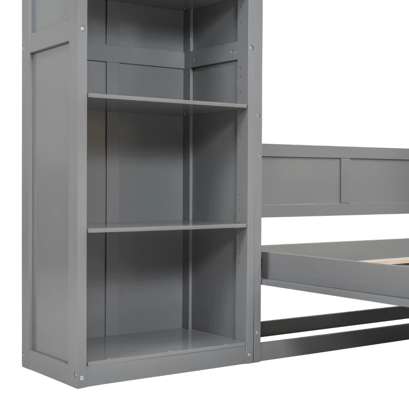 Space-Saving Murphy Bed with 5-layer Folded Cabinet, Solid Murphy Bed Frame with 600 lbs Weight Capacity, 87.5" L x 15.5" W x 83.5" H, Gray