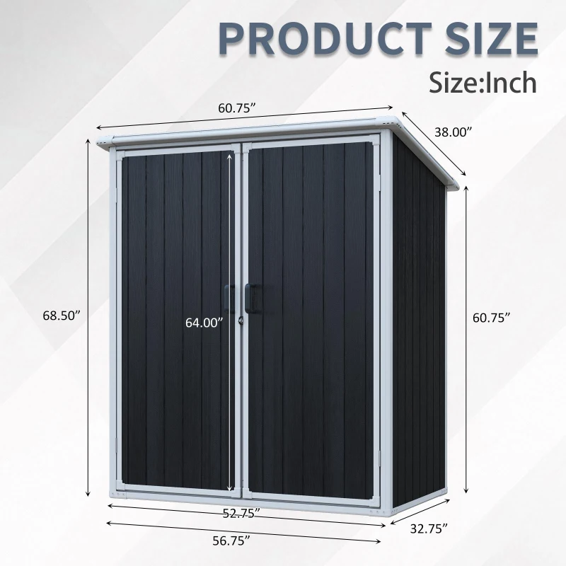 Outdoor Resin Storage Shed with Secure Lockable Doors, Waterproof Lockable Cabinet with UV-Resistant Durable Resin, 60.5'' L x 38'' W x 68.5'' H, Black