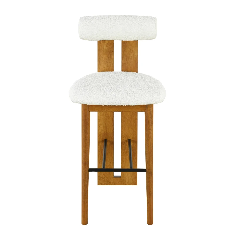 Plush Sherpa Bar Stool Set of 4 with High-Resilience Foam, Indoor Bar Chairs with Premium Rubber Wood Frame, 19'' L x 23'' W x 43'' H, Walnut+White