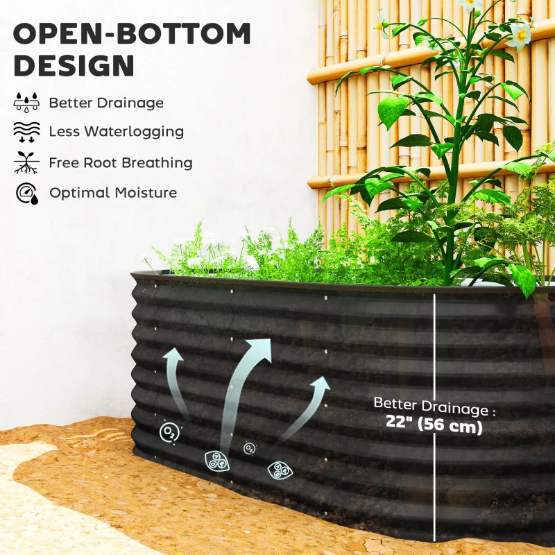 Outsunny 5 x 2.5 x 2 ft Galvanized Raised Garden Bed, Easy DIY Oval Planter Box with Safety Edging and Gloves, Black