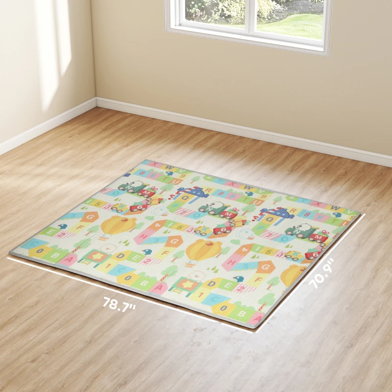 Qaba Foldable & Reversible Baby Play Mat, 79" x 71" Foam Floor Mat, Non-Slip Waterproof Crawling, Alphabet & Cloud Design