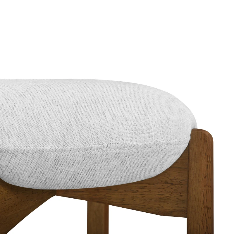 Indoor Bar Stools with Solid Rubberwood Frame, Non-Swivel Bar Chairs with Upholstered Round Seat, 19.5'' L x 19.5'' W x 30'' H, Ivory+Walnut