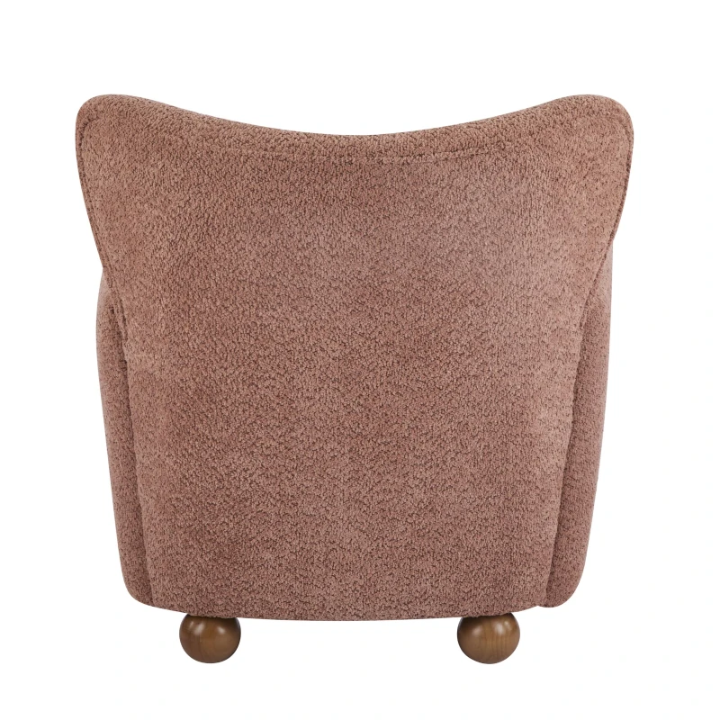 Cozy Wingback Armchair with Premium Fabric Upholstery, Bouclé Accent Chair with Plush Cushioned Seat, 32'' L x 31'' W x 32.5'' H, Coral+Teak