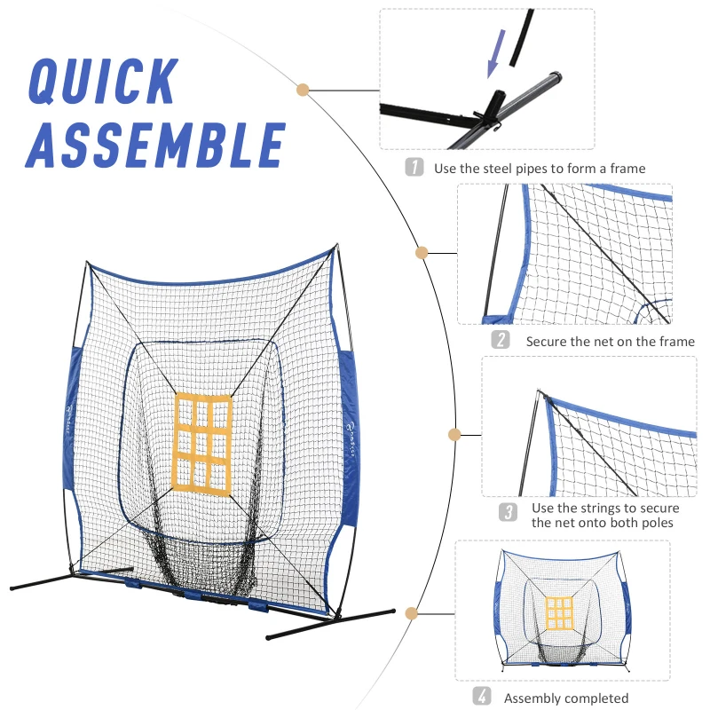 Soozier Baseball Practice Net Set with 7.5x7ft Catcher Net, Ball Caddy and Batting Tee, Portable Pitching Net with Carry Bag for Hitting, Pitching, Batting, Catching, Blue