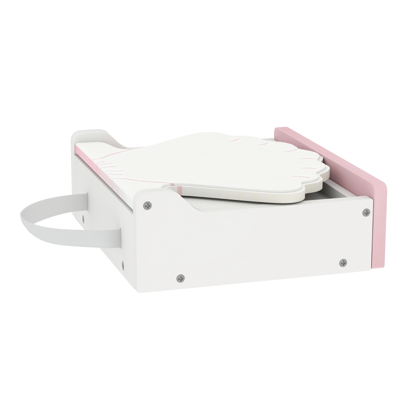 Qaba Kids Vanity Set, Makeup Table Toy with Lights, Mirror, Drawer, Accessories and Carry Handle for Girls 3-6 Years, Pink