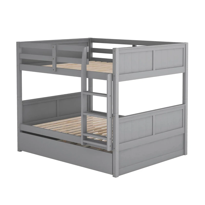 Full-Over-Full Bunk Bed with Space-Saving Pullout Trundle, Space-Saving Bed Frame with 2 Separate Beds, 79.5" L x 57" W x 60" H, Gray