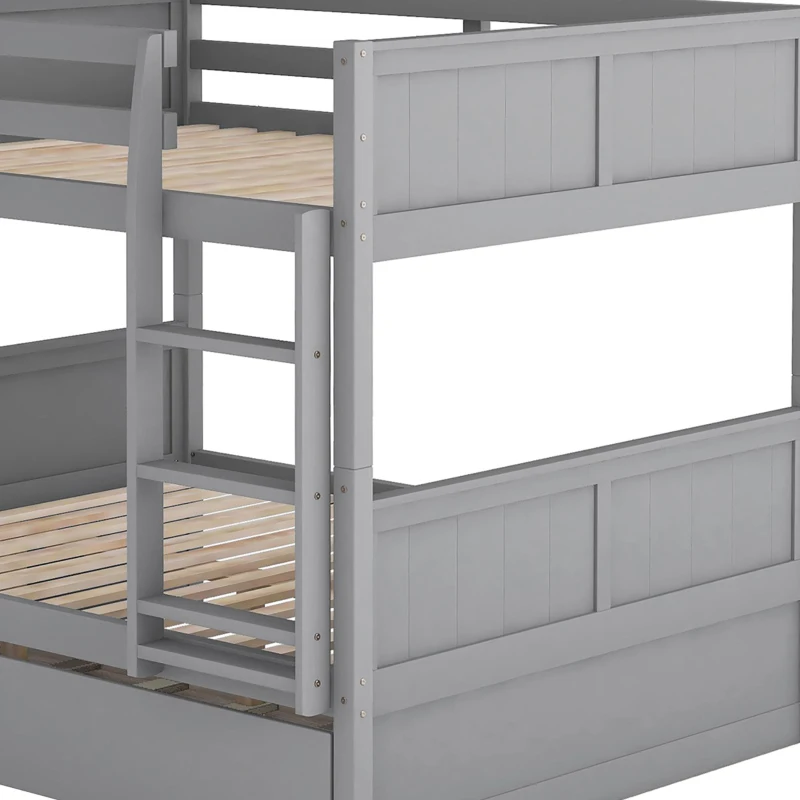 Full-Over-Full Bunk Bed with Space-Saving Pullout Trundle, Space-Saving Bed Frame with 2 Separate Beds, 79.5" L x 57" W x 60" H, Gray