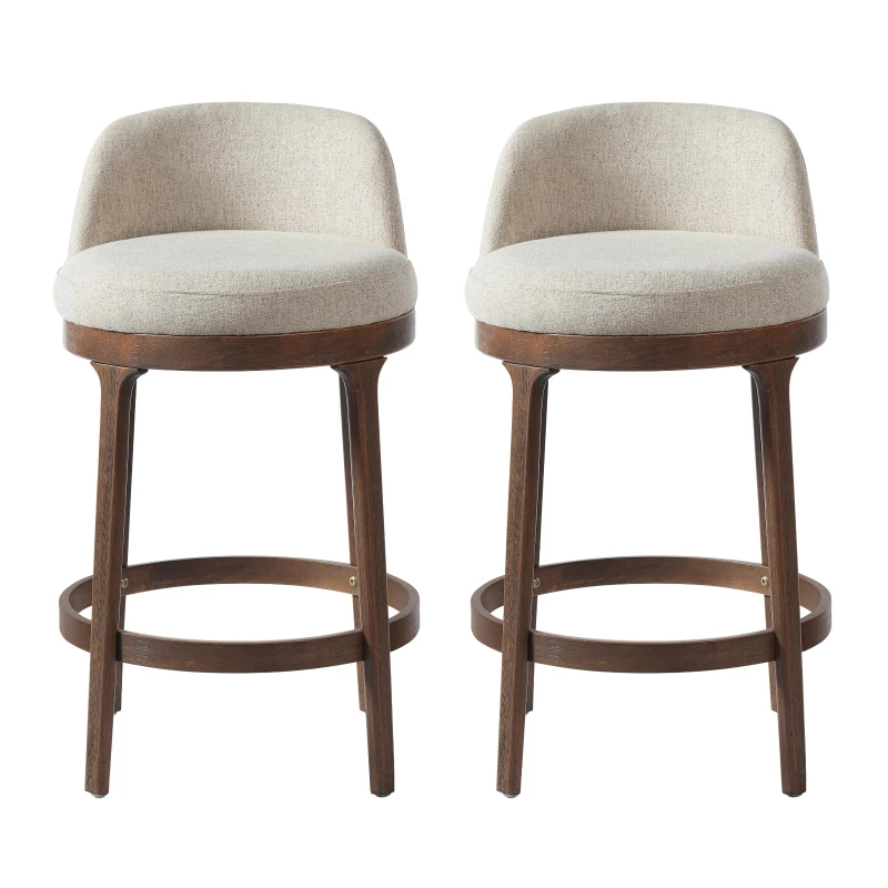 Counter Height Bar Stools with Rubber Wood Frame, Modern Bar Chairs with Upholstered Ergonomic Seat, 18.5'' L x 18.5'' W x 33'' H, Beige+Walnut