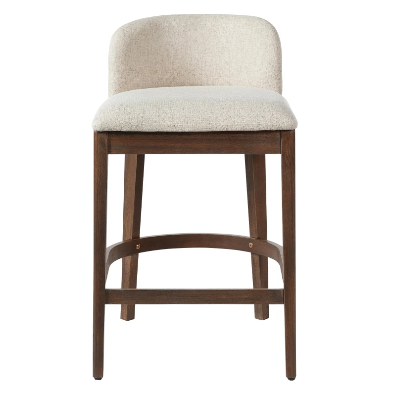 Counter Height Bar Stools with Foam Upholstered Seat, Modern Bar Chairs with Ergonomic Curved Back, 19.5'' L x 21.5'' W x 33'' H, Beige+Walnut