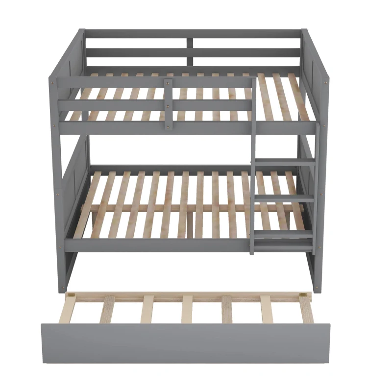 Full-Over-Full Bunk Bed with Space-Saving Pullout Trundle, Space-Saving Bed Frame with 2 Separate Beds, 79.5" L x 57" W x 60" H, Gray