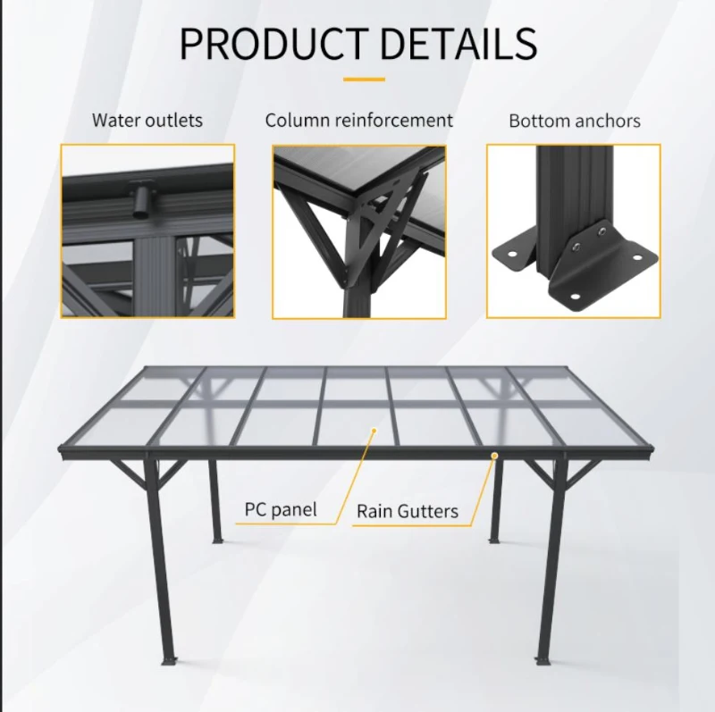 Outdoor Storage Carport with Double-Layer Waterproof Roof, Sloping-Roof Vehicle Shelter with Aluminium Alloy Frame, 120'' L x 198'' W x 91.5'' H, Black