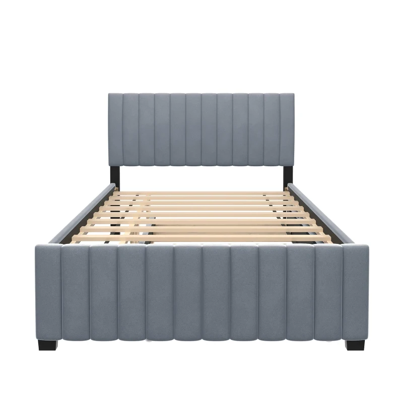Space-Saving Full Size Upholstered Platform Bed with Twin-Size Trundle, Solid Bed Frame with 10 Reinforced Slats, 80" L x 58" W x 46" H, Gray