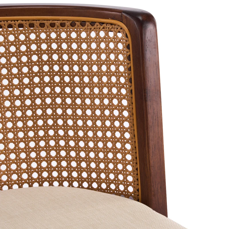 Woven Rattan Counter Chairs with Padded Upholstered Seat, Counter Height Bar Stools with Durable Frame, 19.5'' L x 21'' W x 35'' H, Beige+Walnut