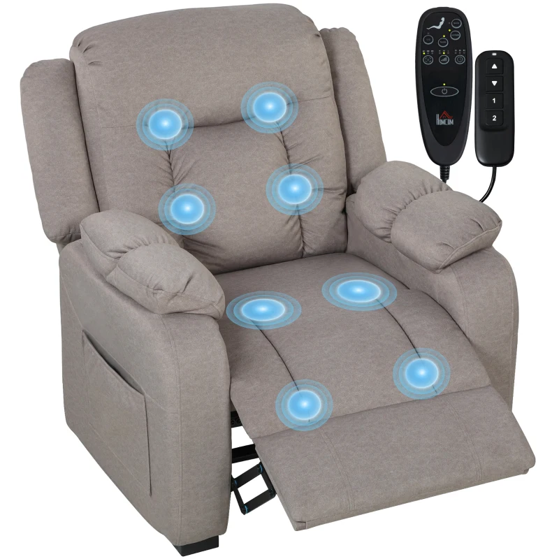HOMCOM Massage Recliner Chair with Quiet Brushless Motor Pet-Friendly Fabric Power Recliner with 2 Memory Positions Brown