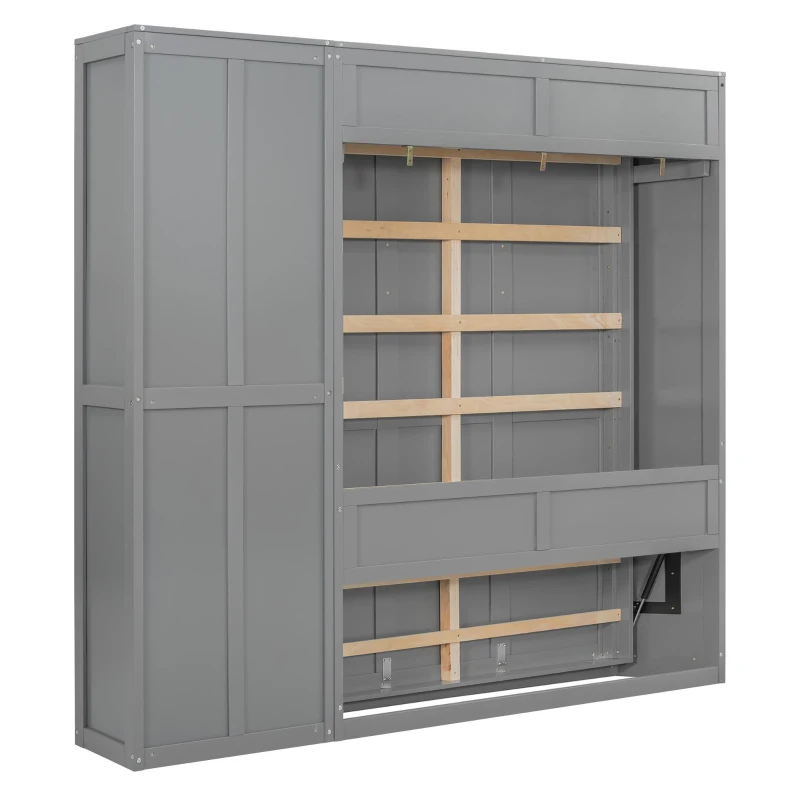 Space-Saving Murphy Bed with 5-layer Folded Cabinet, Solid Murphy Bed Frame with 600 lbs Weight Capacity, 87.5" L x 15.5" W x 83.5" H, Gray