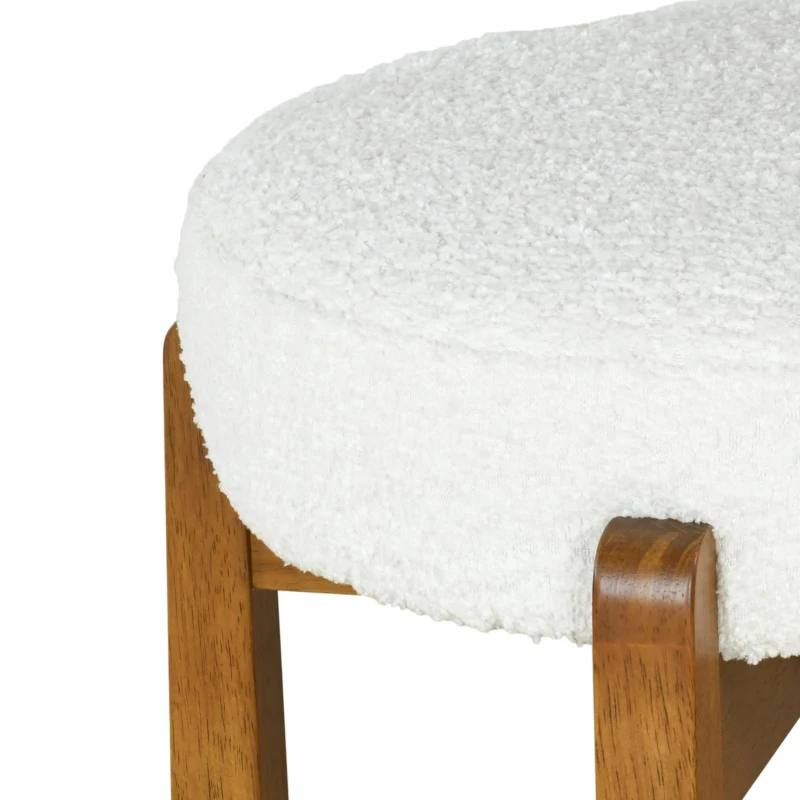 Modern Round Seat Bar Stools with Ergonomic Curved Backrest, Sherpa Padded Chairs with Integrated Footrest, 16'' L x 16.5'' W x 34'' H, Walnut+White