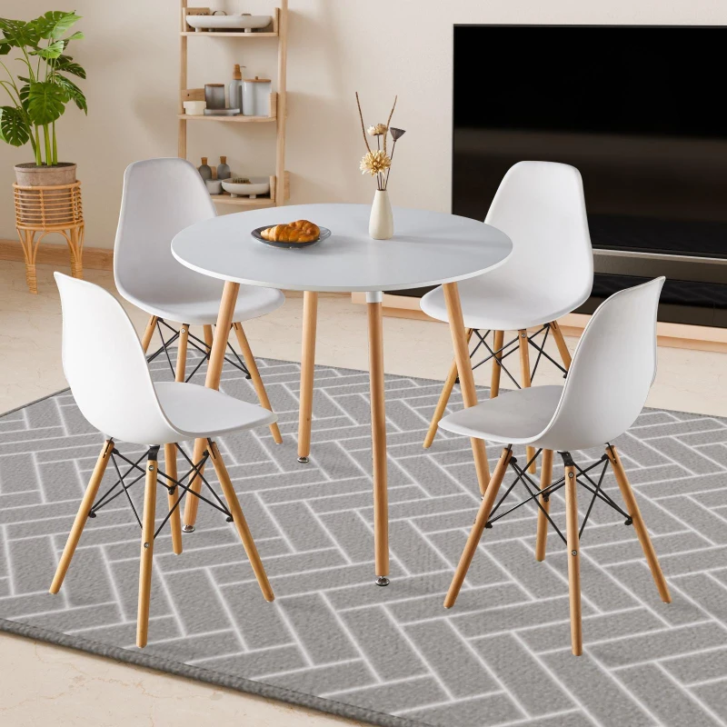Modern Compact 5-Piece Dining Set with Solid Wood Legs, Minimalist Kitchen Table Set with Adjustable Metal Shims, 35.5'' L x 35.5'' W x 29.5'' H, White
