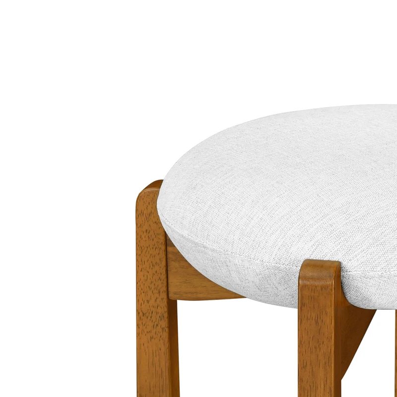 Indoor Round Seat Bar Stools with Solid Wood Frame, Rubberwood Bar Chairs with Padded Upholstered Seat, 19.5'' L x 19.5'' W x 30'' H, Ivory+Walnut