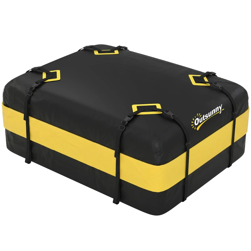 Outsunny Rooftop Cargo Carrier, 15 Cubic Feet Waterproof Soft-Shell Car Roof Storage Bag with Door Hooks, Anti-Slip Mat