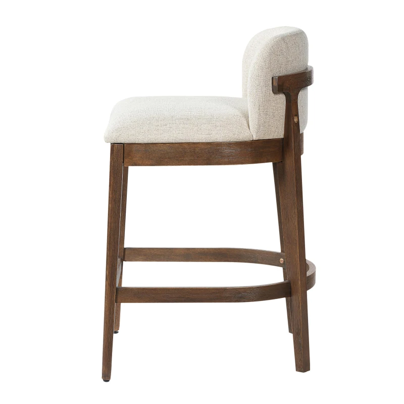Counter Height Bar Stools with Foam Upholstered Seat, Modern Bar Chairs with Ergonomic Curved Back, 19.5'' L x 21.5'' W x 33'' H, Beige+Walnut
