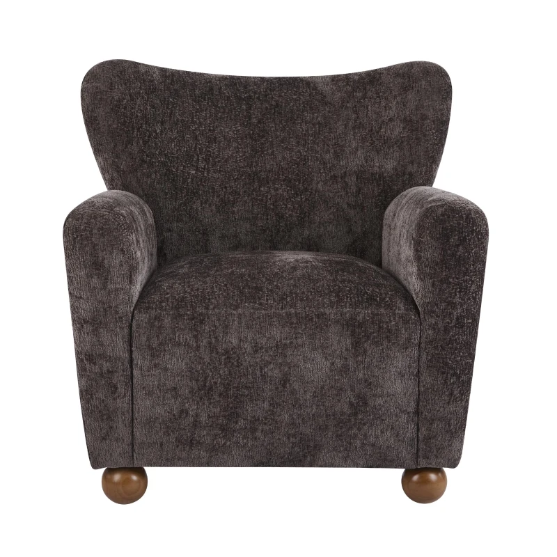 Cozy Wingback Armchair with Premium Fabric Upholstery, Bouclé Accent Chair with Plush Cushioned Seat, 32'' L x 31'' W x 32.5'' H, Dark Brown+Teak