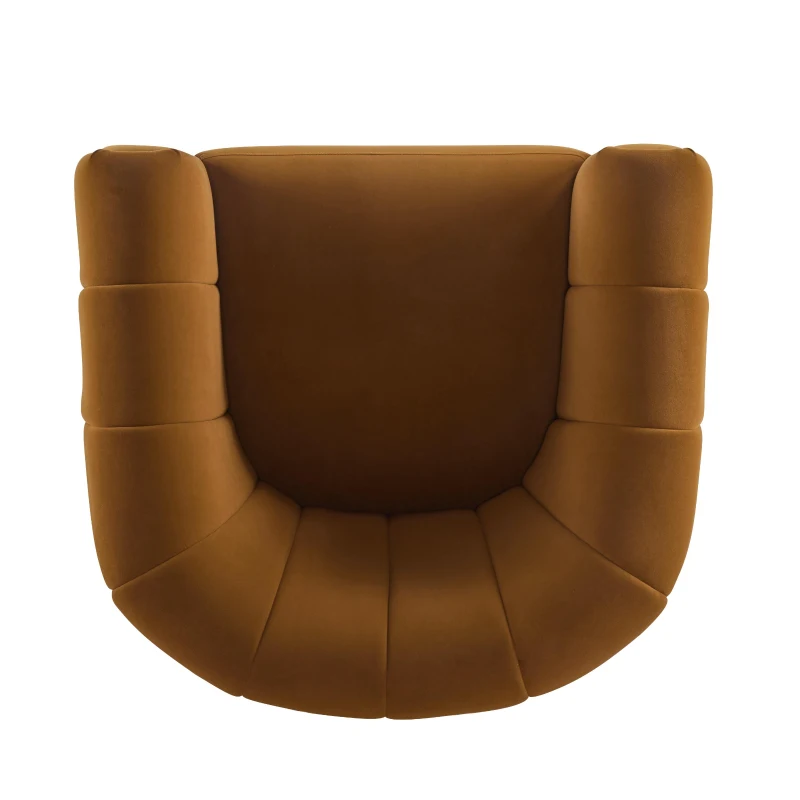 Modern Swivel Club Chair with Boutique-Feel Seat, Semi-Circular Backrest Armchair with Integrated Armrests, 37'' L x 32.5'' W x 26.5'' H, Black+Caramel