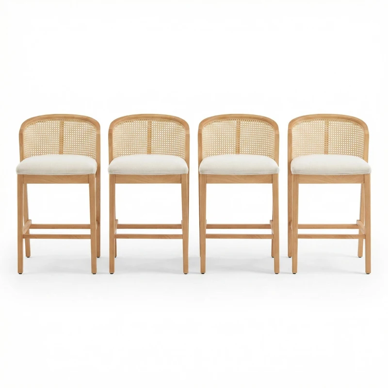 Cozy Counter Stools with Padded Upholstered Seat, Rubberwood Bar Chairs with Reinforced Footrest, 20" L x 22.5" W x 36" H, Beige+Natural