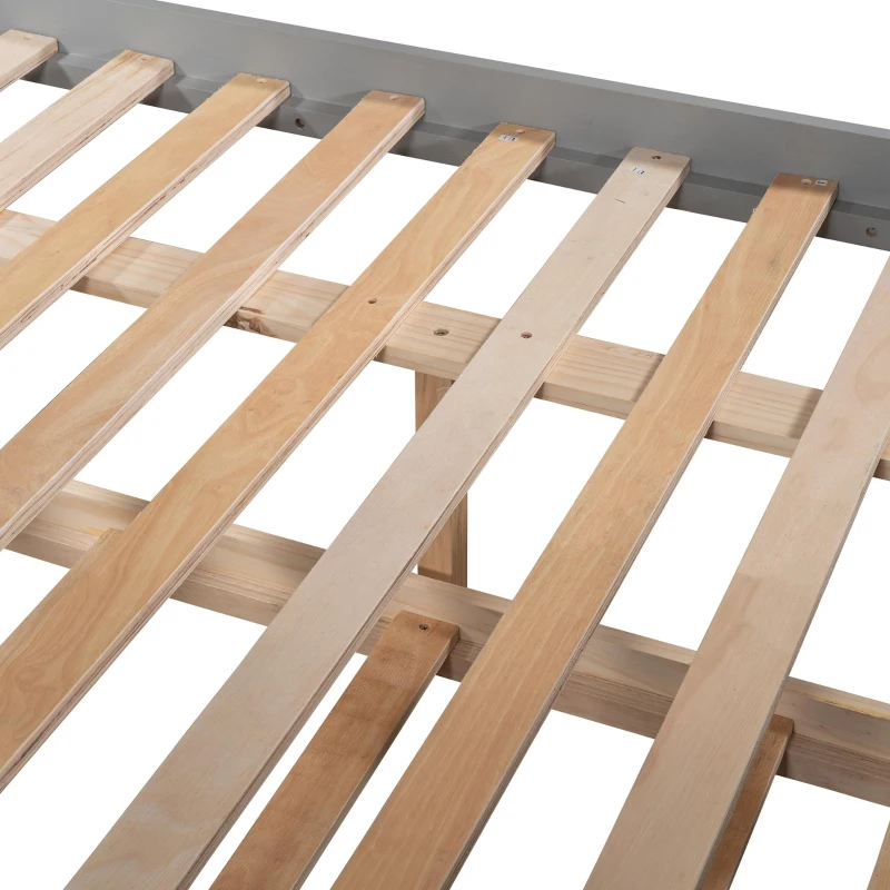 Full-Over-Full Bunk Bed with Space-Saving Pullout Trundle, Space-Saving Bed Frame with 2 Separate Beds, 79.5" L x 57" W x 60" H, Gray