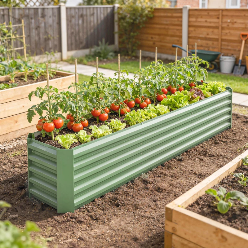 Outsunny 8 x 1.3 x 1.5ft Galvanized Raised Garden Bed, Reinforced Outdoor Planter Box with Open Bottom, Light Green