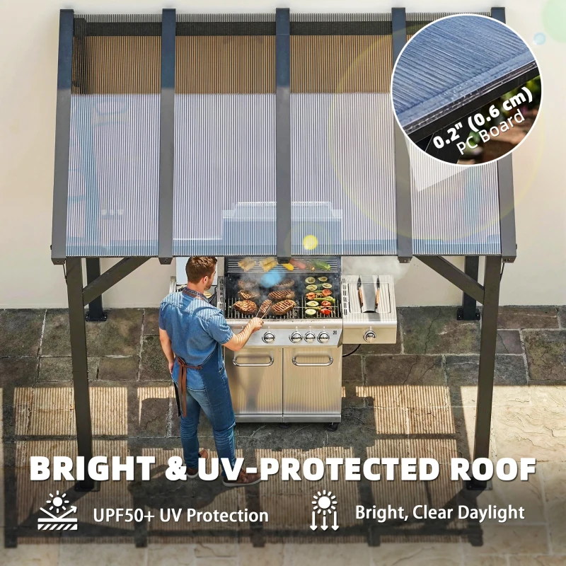 Outsunny Hardtop Grill Gazebo, Lean-to BBQ Shelter with Polycarbonate Roof for Outdoor, Patio, Lawn