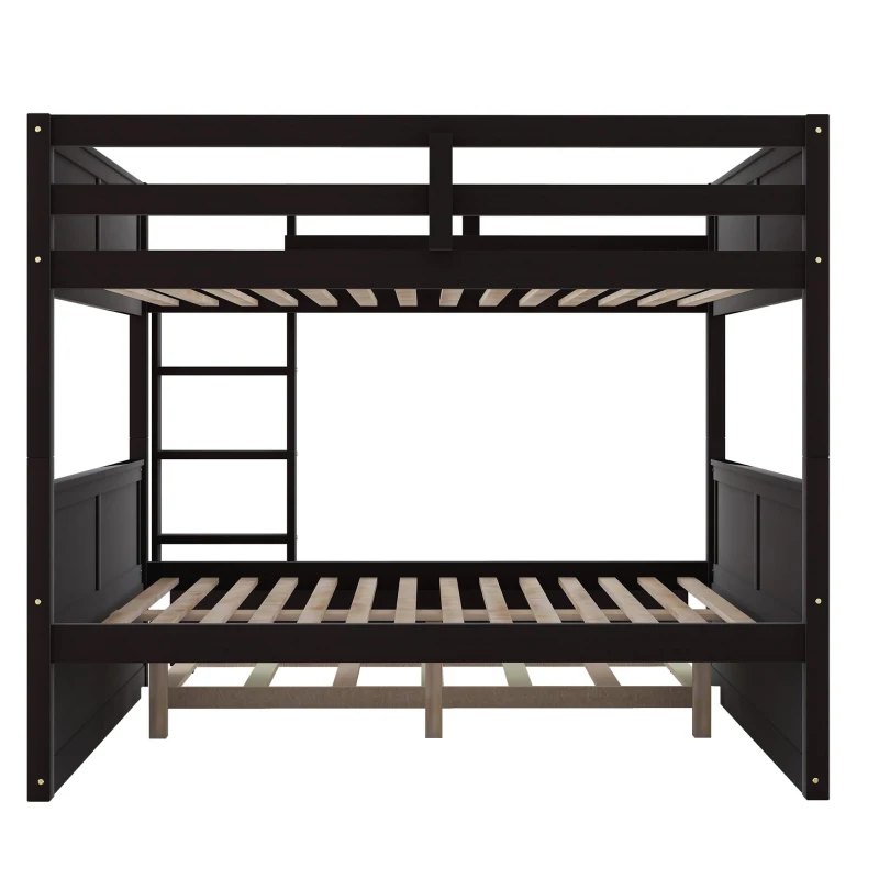 Full-Over-Full Bunk Bed with Pullout Trundle, Space-Saving Bed Frame with 2 Separate Beds, 79.5" L x 57" W x 60" H, Espresso
