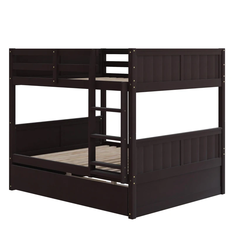 Full-Over-Full Bunk Bed with Pullout Trundle, Space-Saving Bed Frame with 2 Separate Beds, 79.5" L x 57" W x 60" H, Espresso