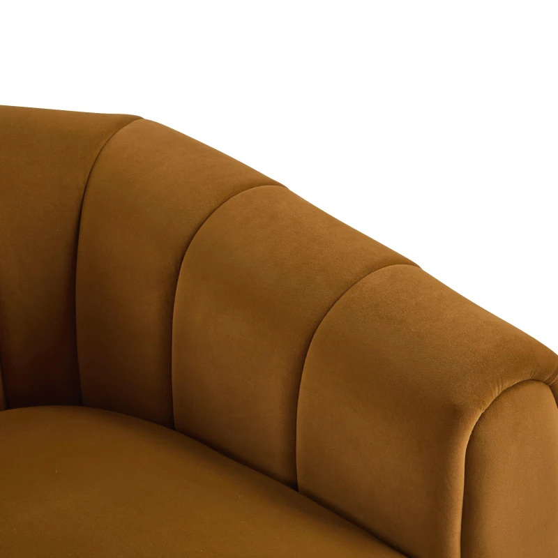 Modern Swivel Club Chair with Boutique-Feel Seat, Semi-Circular Backrest Armchair with Integrated Armrests, 37'' L x 32.5'' W x 26.5'' H, Black+Caramel