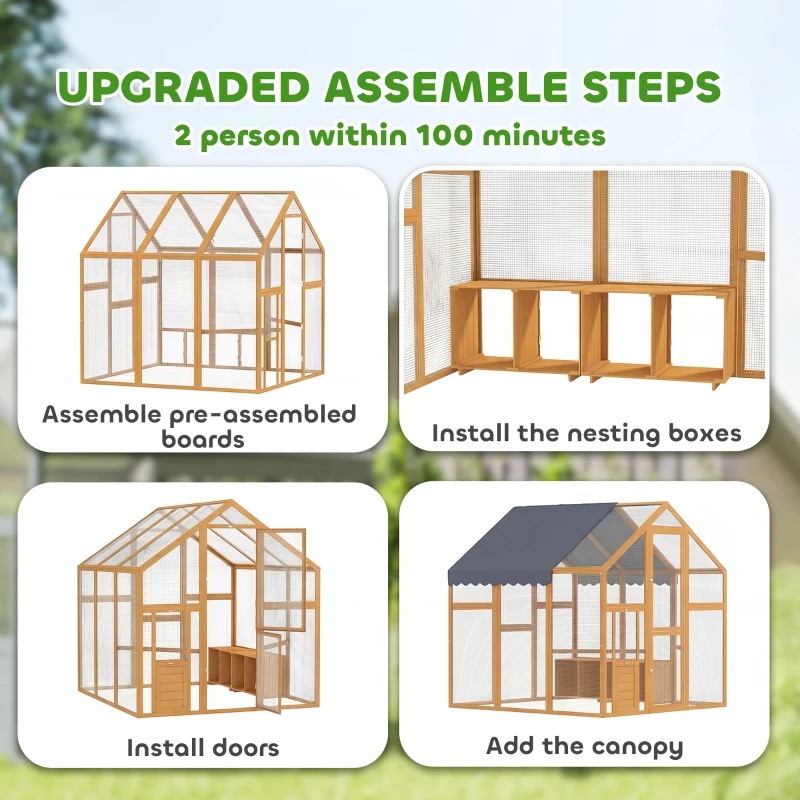 PawHut Large Wooden Chicken Run with Waterproof & Anti-UV Cover, for 6-8 Chickens, for Backyard, Farm, Yellow