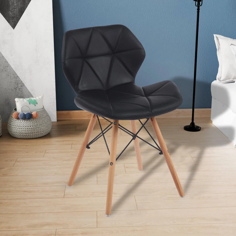 Modern Dining Chair with Backrest and PU Leather Surface, Stain-Resistant Bar Stools with Ergonomic Wood Legs, 18.5'' L x 14.5'' W x 28'' H, Black