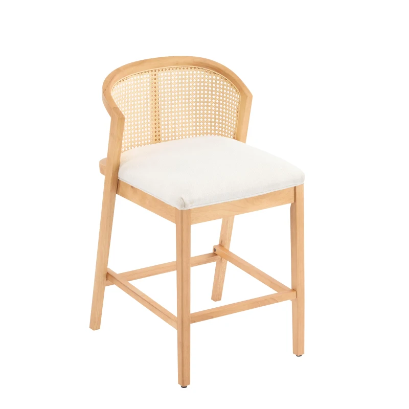 Cozy Counter Stools with Padded Upholstered Seat, Rubberwood Bar Chairs with Reinforced Footrest, 20.5" L x 22.5" W x 6" H, Beige+Natural