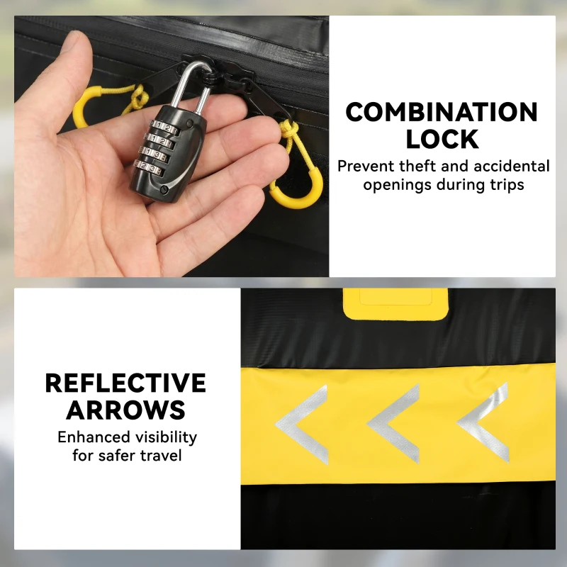 Outsunny Rooftop Cargo Carrier, 21 Cubic Feet Waterproof Soft-Shell Car Roof Storage Bag w/ Door Hooks, Reflective Arrows, Yellow