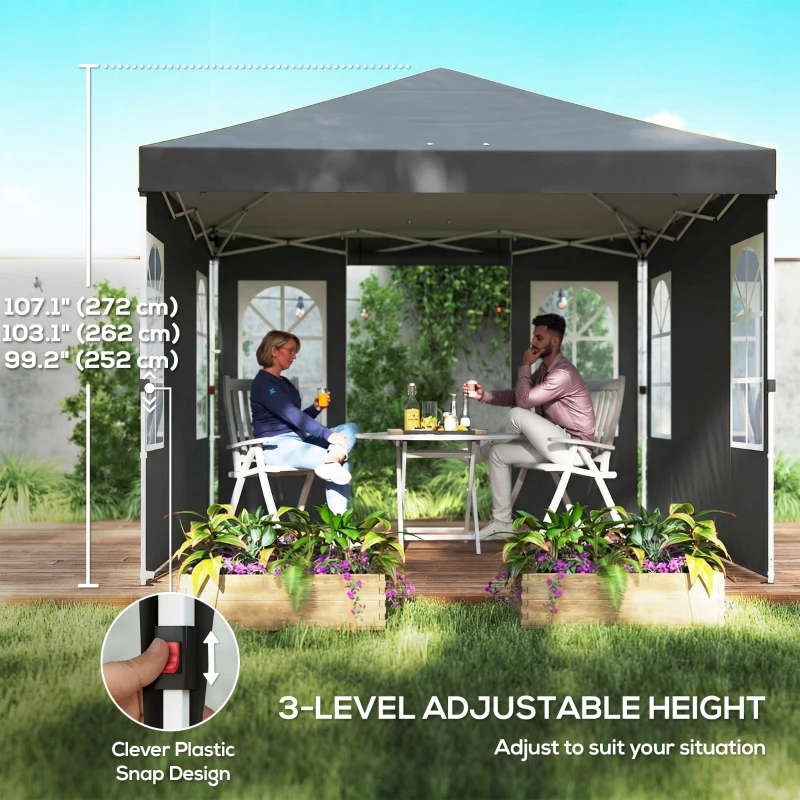 Outsunny 9.6 x 9.6 ft Pop Up Canopy Tent with 4 Sidewalls, UPF 50+ 1-Button Push Easy Setup Outdoor Instant Canopy, Dark Grey