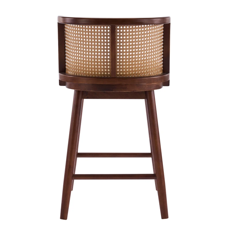 Woven Rattan Counter Chairs with Padded Upholstered Seat, Counter Height Bar Stools with Durable Frame, 19.5'' L x 21'' W x 35'' H, Beige+Walnut