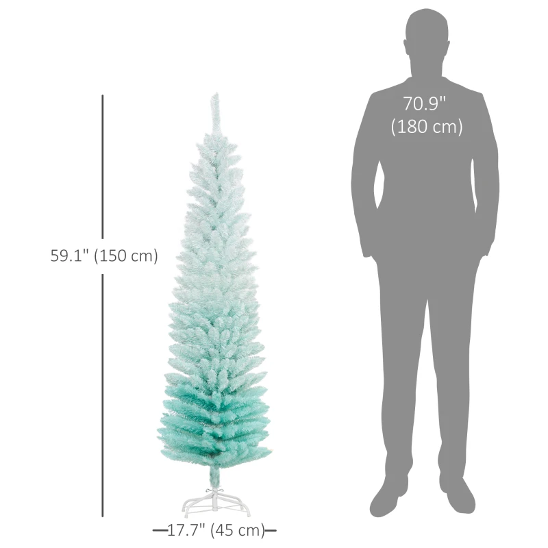 HOMCOM 5ft Pencil Christmas Trees, Skinny Artificial Christmas Tree for Xmas Holiday Decor, Gradient Blue
