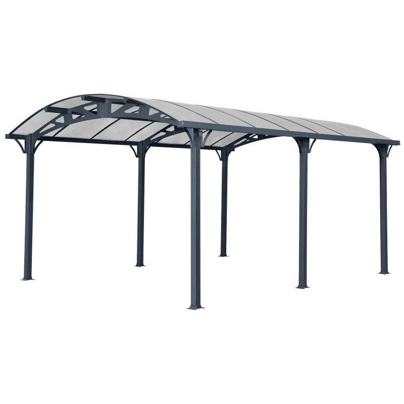 Outdoor Arch Carport with Galvanized Steel Connectors, Covered Driveway Shelter with Ground Anchor Kit, 139'' L x 190'' W x 99'' H, Gray
