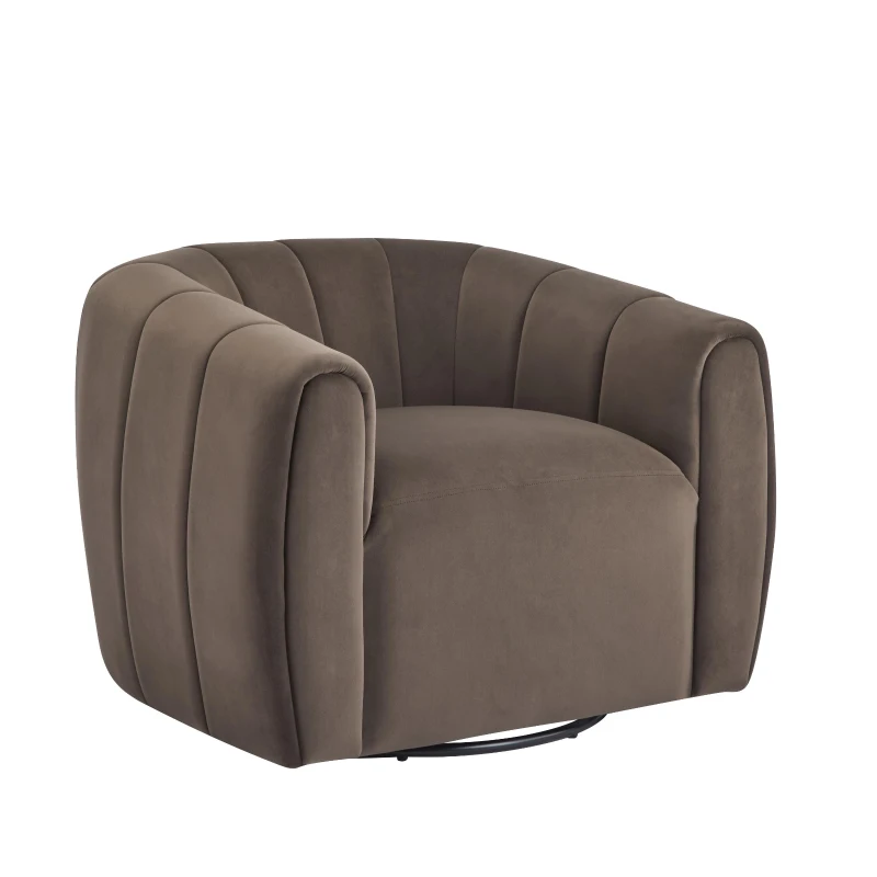 Modern Comfort Club Chair with Boutique-Feel Seat, Semi-Circular Armchair with Integrated Armrests, 37'' L x 32.5'' W x 26.5'' H, Black+Dark Brown