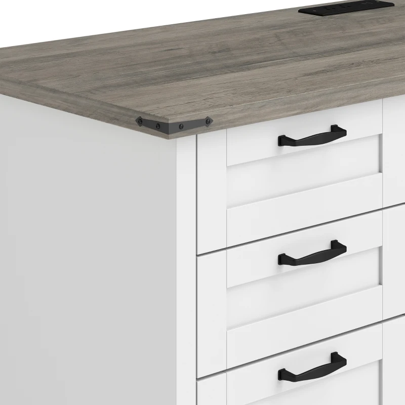 HOMCOM Computer Desk with Drawers Office Desk with 7 Drawers Charging Station Study Table 57" Brown White