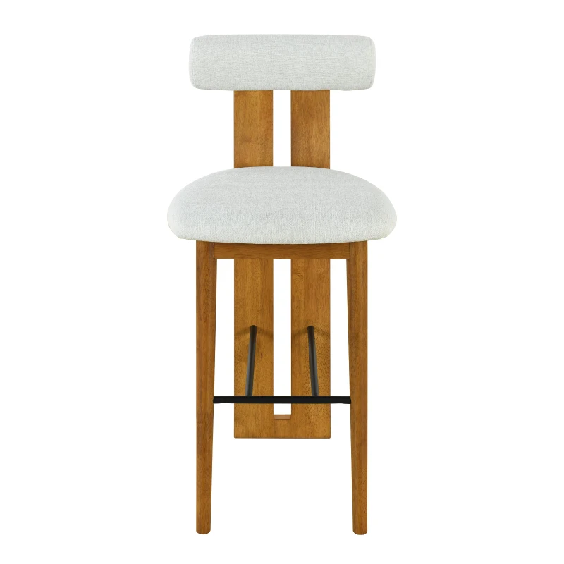 Indoor Modern Bar Stools Set of 2 with Rubber Wood Frame, Fixed Non-Swivel Bar Chairs with Sturdy Metal Footrest, 19'' L x 23'' W x 43'' H, Ivory+Walnut