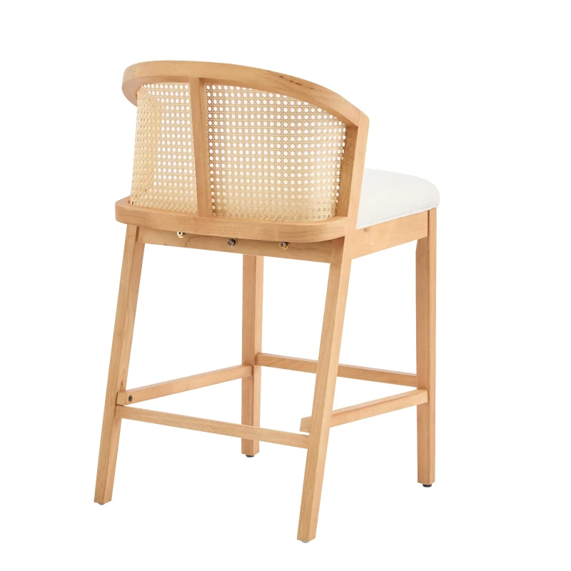 Cozy Counter Stools with Padded Upholstered Seat, Rubberwood Bar Chairs with Reinforced Footrest, 20" L x 22.5" W x 36" H, Beige+Natural