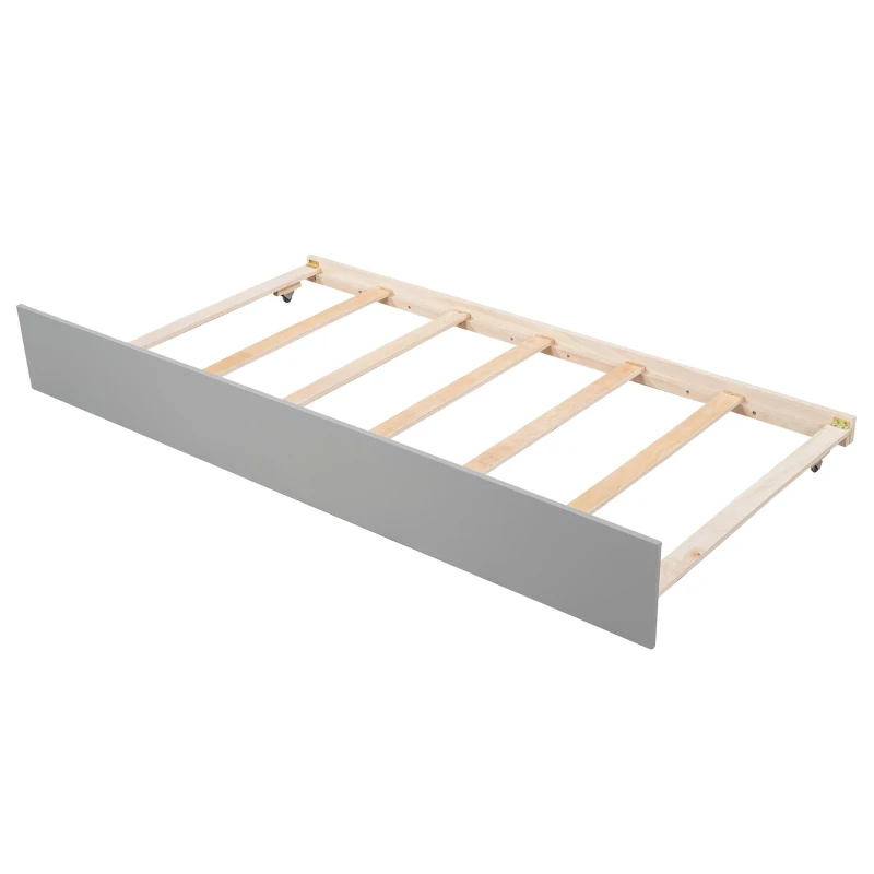 Full-Over-Full Bunk Bed with Space-Saving Pullout Trundle, Space-Saving Bed Frame with 2 Separate Beds, 79.5" L x 57" W x 60" H, Gray