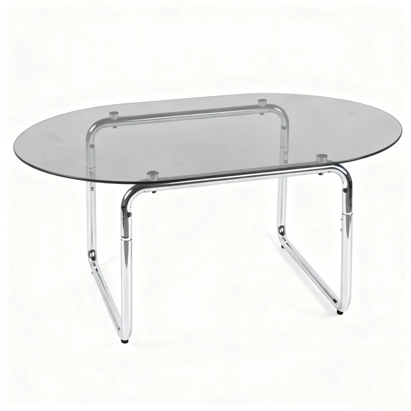 Curved Tempered Glass Coffee Table with Fingerprint-Resistant Top, Minimalist Center Table with U-Shaped Metal Legs, 35.5'' L x 23.5'' W x 15'' H, Grey
