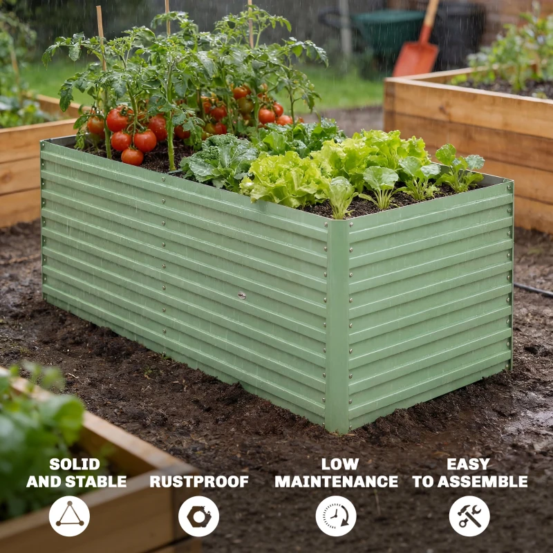 Outsunny 5' x 3' x 2' Raised Garden Bed, Galvanized Planter Box for Growing Flowers, Herbs and Vegetables, Light Green